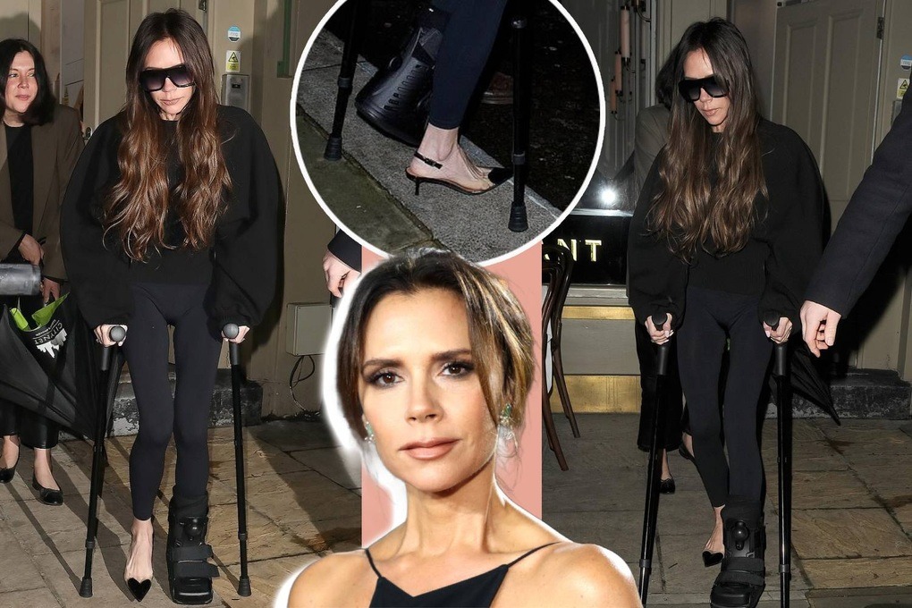 victoria beckham chong nang cung giay cao got sau tai nan gay chan