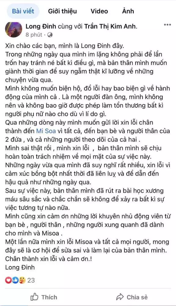 ban trai gui loi xin loi mc misoa sau khi tac dong vat ly dspl