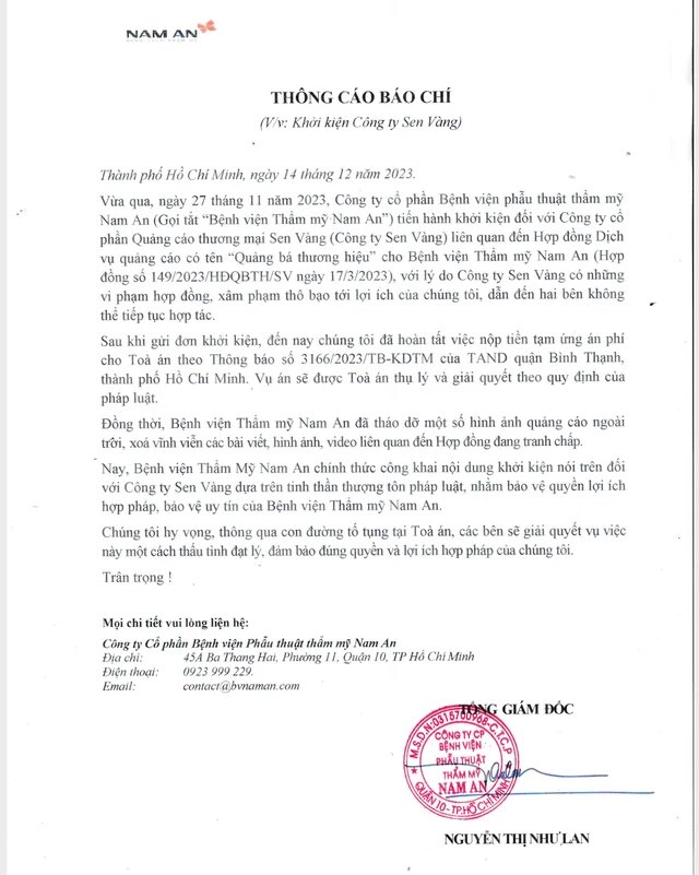 vu cong ty sen vang bi kien lien quan den hoa hau le hoang phuong dien bien bat ngo 1