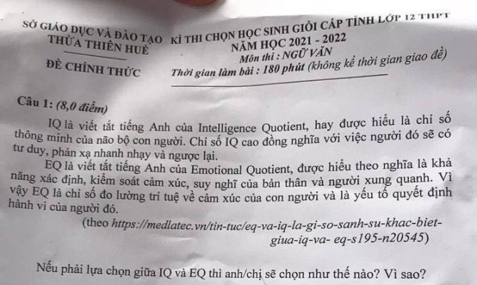 de thi van gay tranh cai vi yeu cau hoc sinh lua chon giua iq va eq so giao duc len tieng de thi van gay tranh cai vi yeu cau hoc sinh lua chon giua iq va eq so giao duc len tieng