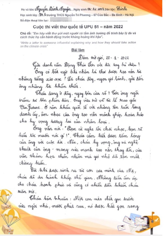 buc thu dat giai nhat viet thu quoc te upu an tuong voi ngon tu sau rong cua nam sinh lop 9 buc thu dat giai nhat viet thu quoc te upu an tuong voi ngon tu sau rong cua nam sinh lop 9