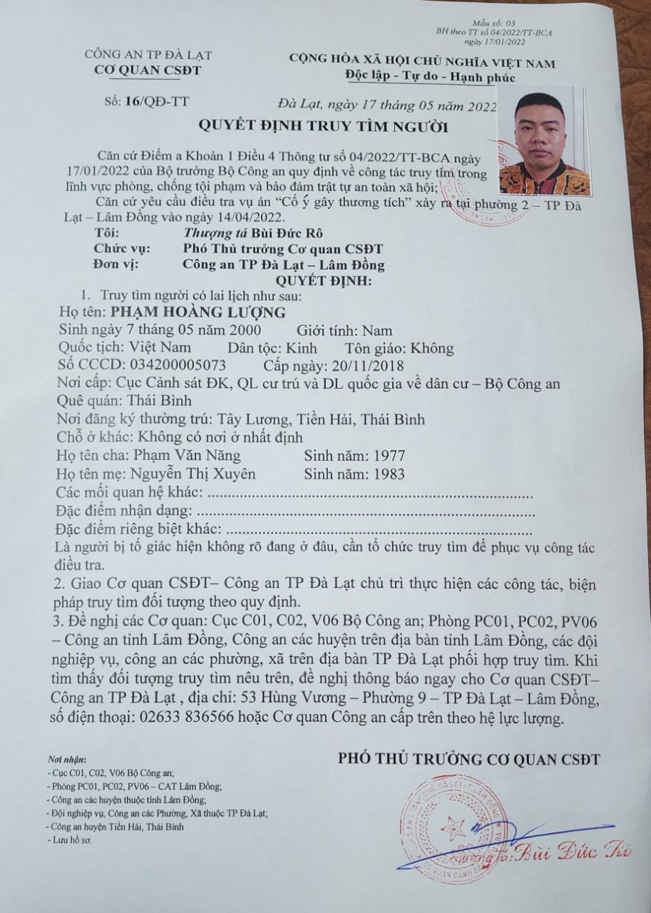 truy tim ke cam dau nhom con do chem nguoi o da lat truy tim ke cam dau nhom con do chem nguoi o da lat