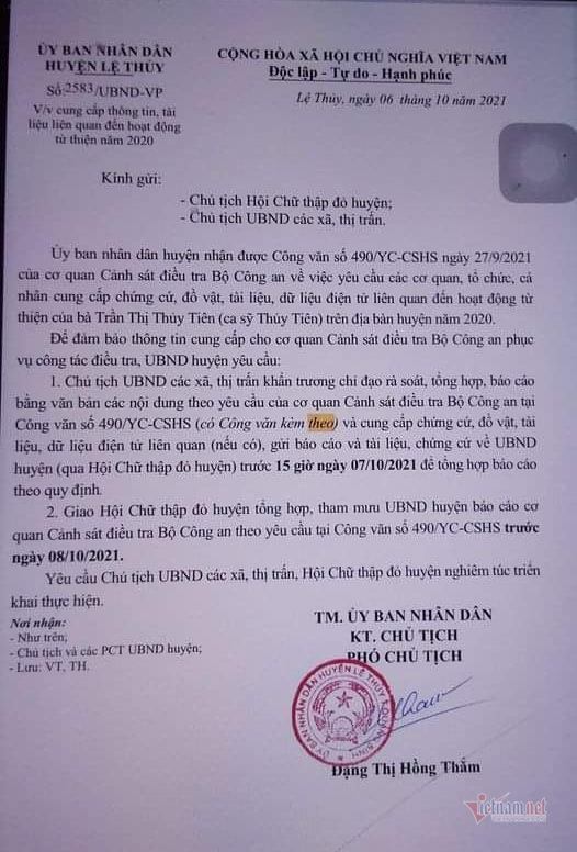 cap nhat bao cao cua cac dia phuong o huyen le thuy ve viec cuu tro cua ca sy thuy tien dspl