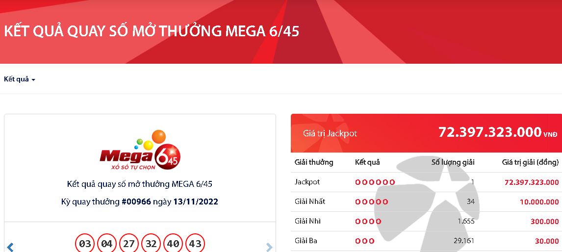 ket qua xo so vietlott ngay 13 11 2022 dspl