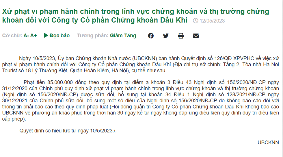 cong ty chung khoan dau khi bi xu phat 85 trieu dong