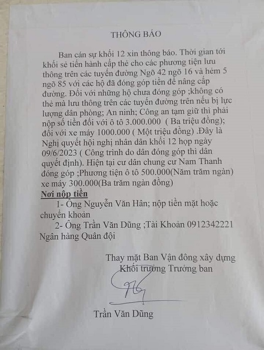 xon xao thong bao phat nguoi khong gop tien lam duong chung cu o nghe an