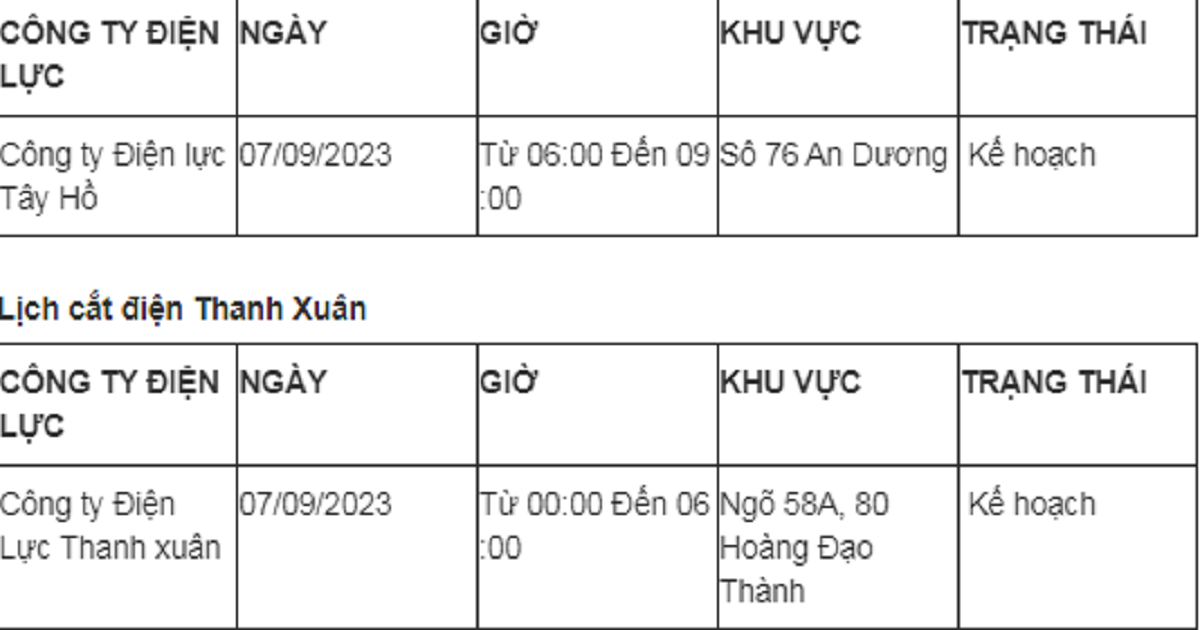 thong bao lich cat dien ha noi ngay mai 7 9 2023 cap nhat moi nhat