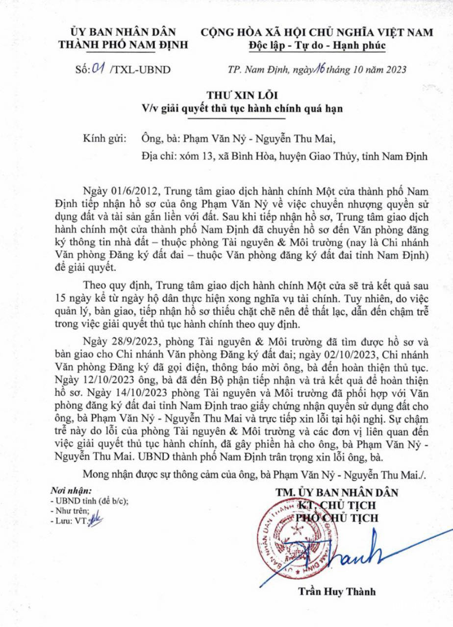 nam dinh ubnd tp xin loi nguoi dan vi cham giai quyet thu tuc hanh chinh nam dinh ubnd tp xin loi nguoi dan vi cham giai quyet thu tuc hanh chinh
