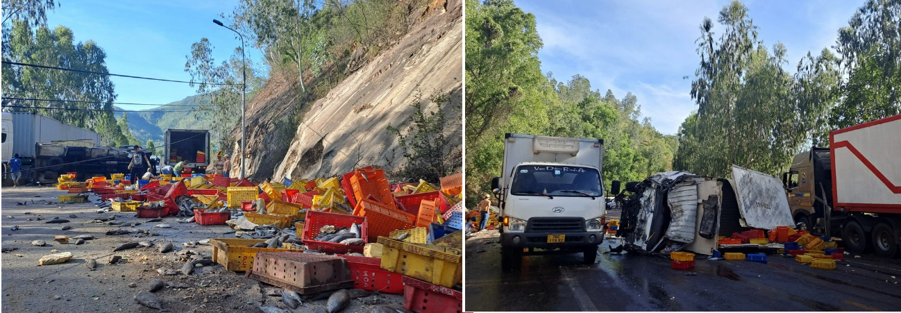 xe tai bat ngo lat nghieng lao vao vach nui khien tai xe tu vong tai cho o binh dinh1
