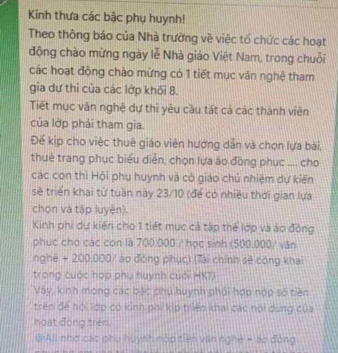 thuc hu viec hoi phu huynh mot lop thu 700 000 dong hoc sinh phuc vu hoat dong van nghe 20 11 thuc hu viec hoi phu huynh mot lop thu 700 000 dong hoc sinh phuc vu hoat dong van nghe 20 11