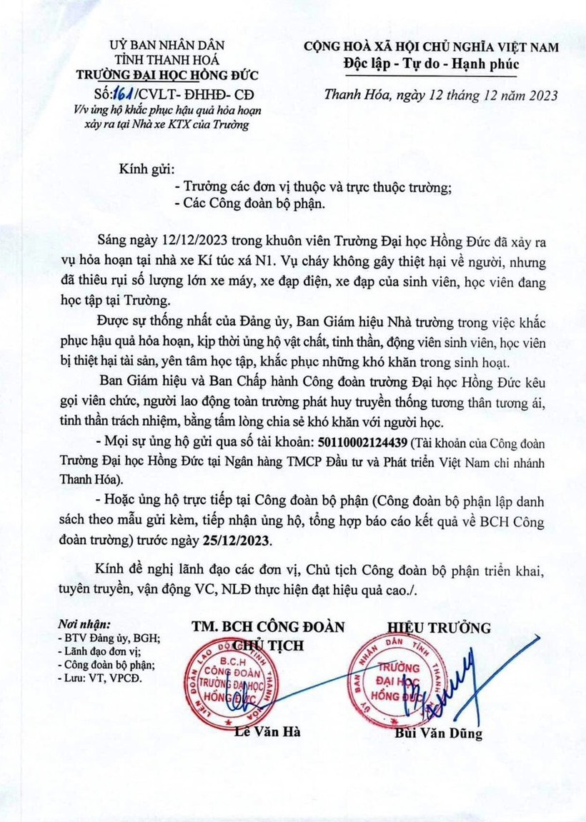 truong dai hoc hong duc thong tin ve viec boi thuong cho sinh vien bi thiet hai sau vu hoa hoan 2 truong dai hoc hong duc thong tin ve viec boi thuong cho sinh vien bi thiet hai sau vu hoa hoan 2