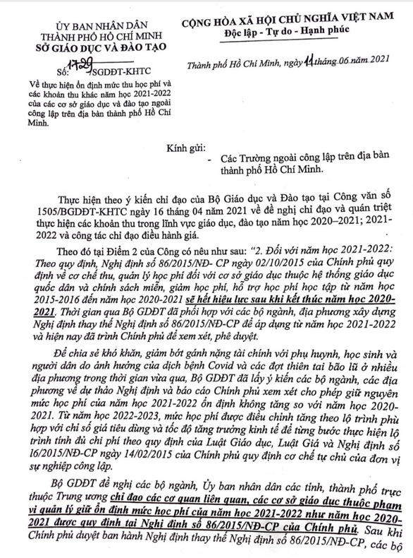 tphcm yeu cau cac truong tu khong tang hoc phi nam hoc 2021 2022 tphcm yeu cau cac truong tu khong tang hoc phi nam hoc 2021 2022