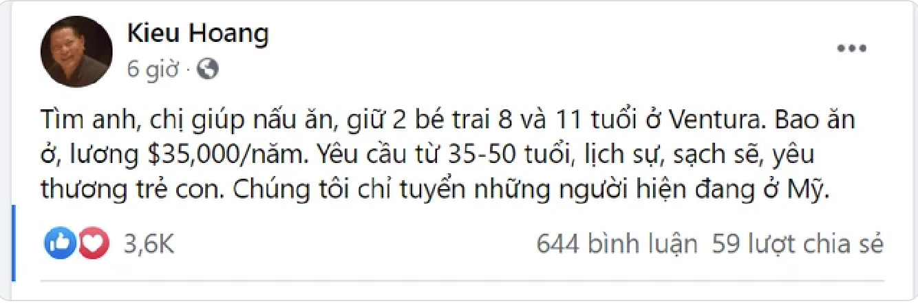 ty phu hoang kieu bat ngo tuyen giup viec muc luong gan 800 trieu nam chi voi 5 yeu cau 2