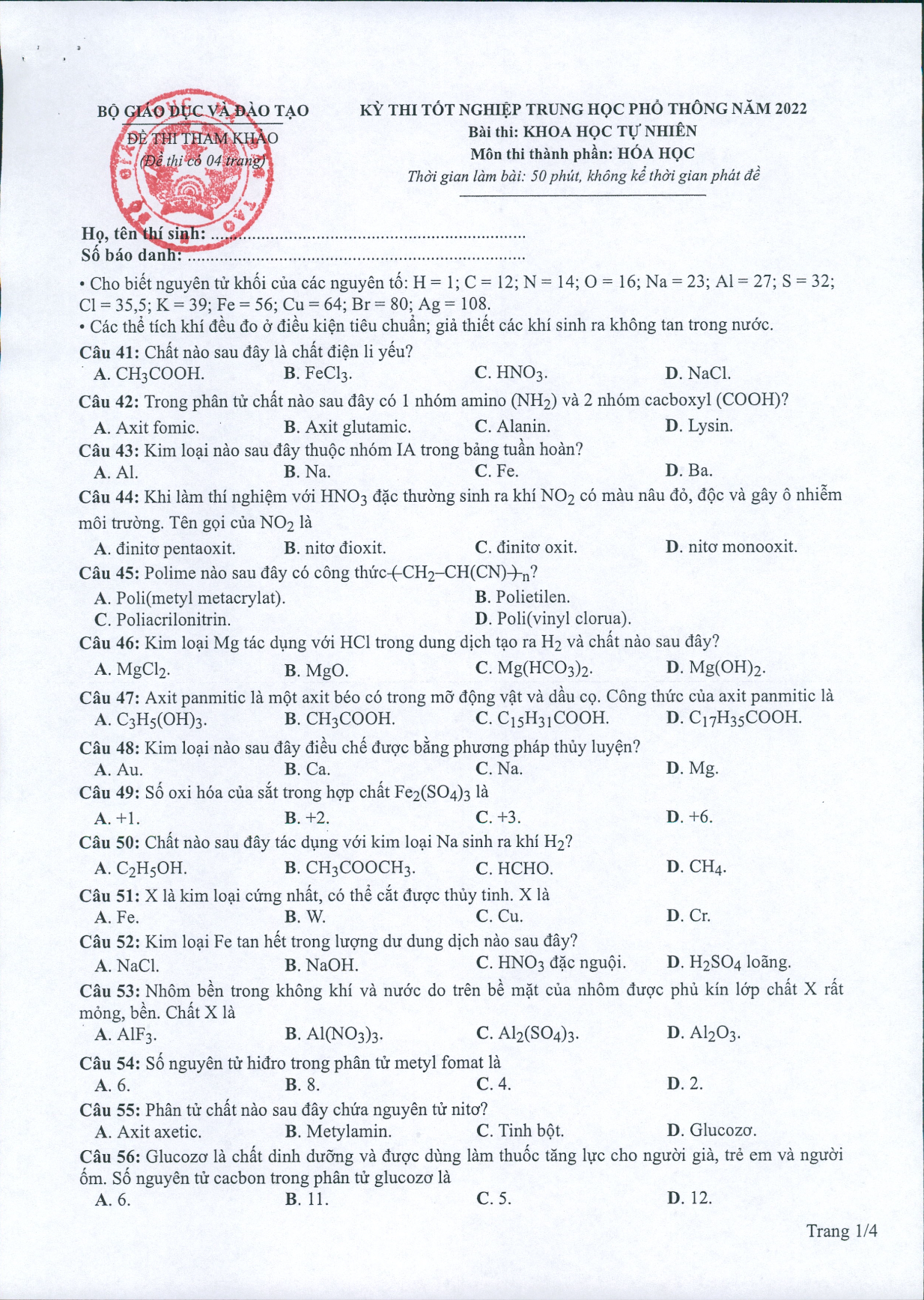 goi y dap an de thi tham khao tot nghiep thpt 2022 mon hoa hoc1 goi y dap an de thi tham khao tot nghiep thpt 2022 mon hoa hoc1