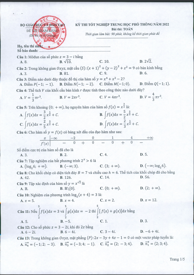 nhan dinh de thi tham khao tot nghiep thpt 2022 mon toan2 nhan dinh de thi tham khao tot nghiep thpt 2022 mon toan2