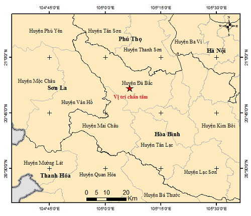 dong dat manh 3 9 do o hoa binh do sau chan tieu khoang 12km