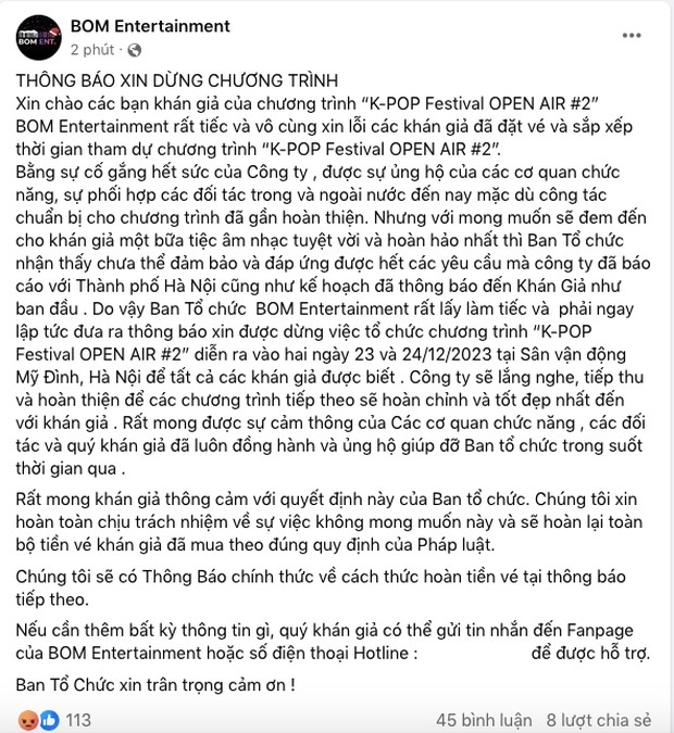 btc chinh thuc thong bao huy show giang sinh tai my dinh se tra lai tien ve cho khan gia btc chinh thuc thong bao huy show giang sinh tai my dinh se tra lai tien ve cho khan gia