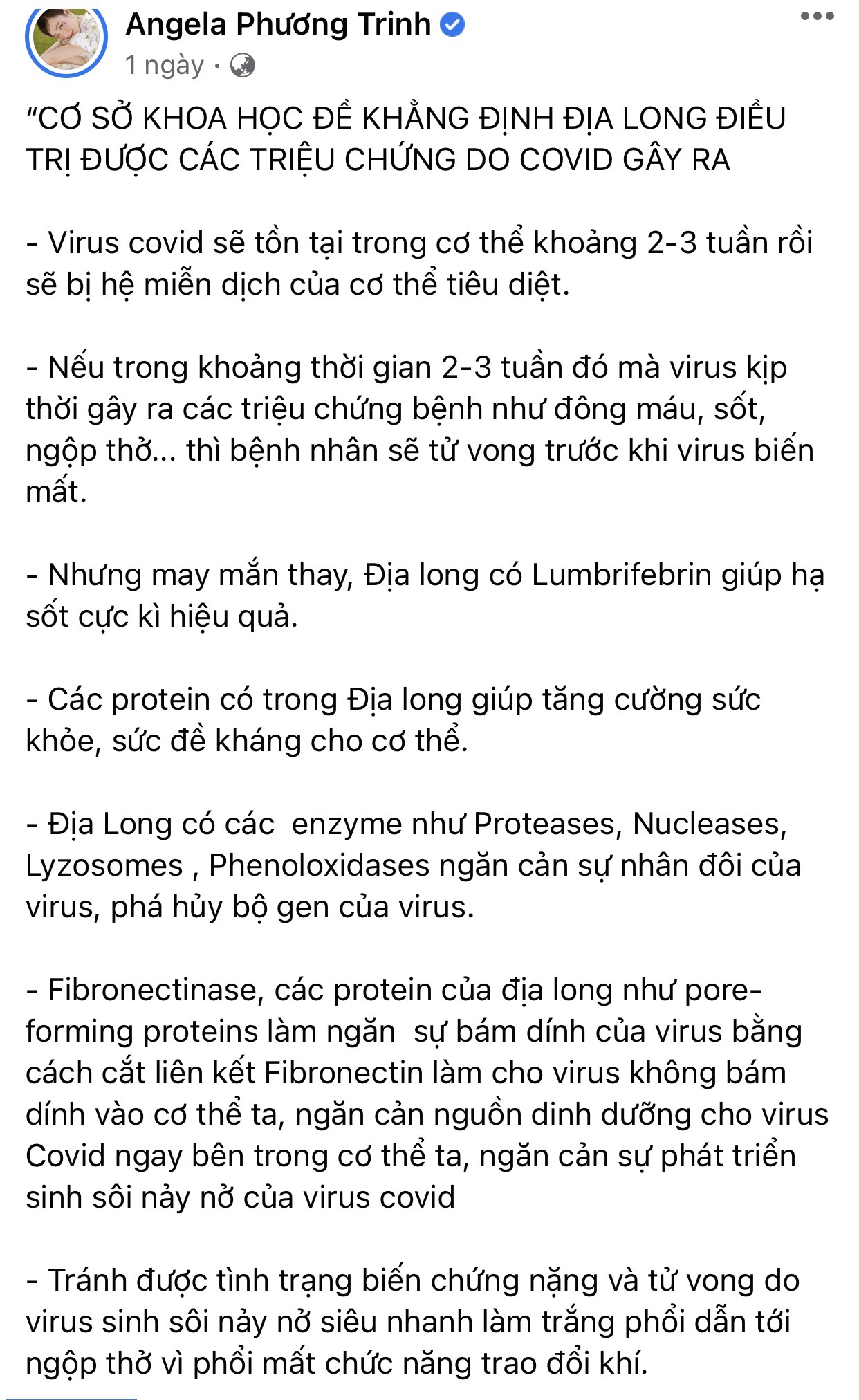 mac ke du luan day song angela phuong trinh tiep tuc chia se cach chua covid 19 bang dia long bac si noi gi ve dieu nay dspl 2