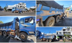 Hiện trường vụ tai nạn xe ben chở cát tông xe máy khiến người phụ nữ bị đứt chân