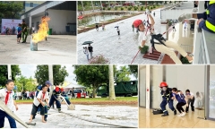 Học sinh, sinh viên học cách đu dây, thoát nạn khỏi đám cháy