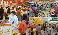 Người dân TP.HCM đổ xô đến các siêu thị mua sắm trong ngày đầu tiên nghỉ Tết Nguyên đán