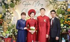Nhan sắc của bố mẹ cô dâu Doãn Hải My chiếm trọn spotlight trong tiệc cưới tại Thái Bình