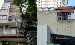 Chủ chung cư mini hối hả lắp thang thoát hiểm ngoài trời
