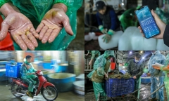 Bàn tay đỏ ửng trong nước lạnh, khiêng đá suốt đêm của tiểu thương chợ cá trong thời tiết 9 độ C ở Hà Nội
