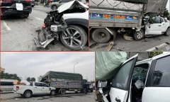 Hiện trường vụ tai nạn liên hoàn 6 ô tô đâm 