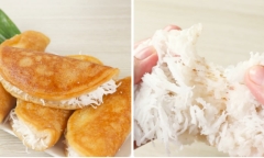 Làm bánh bò nướng nhân dừa thơm lừng chỉ bằng chảo