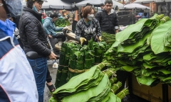 Chợ lá dong giữa lòng Hà Nội tấp nập 