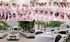 Hải Phòng: Đám cưới gây choáng ngợp bởi 23 tráp, 46 người bê, cùng dàn xe đón dâu “bạc tỷ” nối dài