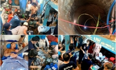 Nghẹt thở cảnh giải cứu bố và con gái 9 tuổi rơi xuống dưới giếng sâu 35m