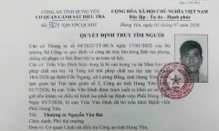Công an tỉnh Hưng Yên truy tìm bị can trốn khỏi bệnh viện khi đang điều trị