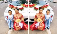 Dân tình xôn xao khi cô dâu ngồi xổm vẫn cao hơn chú rể nửa cái đầu