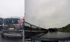 Clip: Xe đầu kéo va quệt vào ta luy, chắn ngang đường gây tai nạn liên hoàn