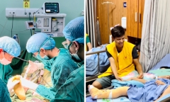 Bị máy cắt cỏ văng vào người, 2 anh em nhập viện vì gần đứt lìa cẳng chân