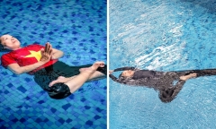 Hà Nội: Cụ bà U80 lập kỷ lục xoay 80 vòng dưới nước liên tục với 8 tư thế Yoga trên mặt nước