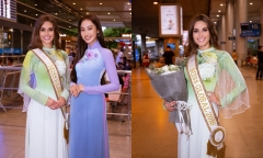 Miss Global 2019 đến Việt Nam, diện áo dài lụa đọ sắc vóc yêu kiều với Đoàn Hồng Trang 