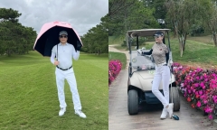 Phương Oanh và Shark Bình cùng check in ở sân golf bất chấp bão dư luận