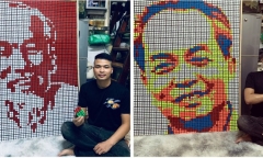 Chàng shipper có tài lẻ biến khối rubik sắc màu thành tranh chân dung độc đáo