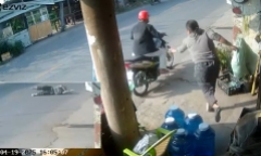 Clip thanh niên mua 2 thùng bia rồi phóng xe bỏ chạy, kéo ngã chủ tiệm