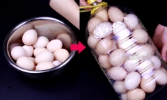 Làm thế nào để cho trứng vào chai dầu rỗng?