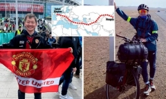 Fan đạp xe từ Mông Cổ sang Anh xem Man Utd suýt thua đội “chiếu dưới”