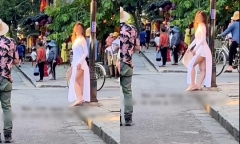 Xác minh clip 2 cô gái mặc áo dài, quần đùi tạo dáng trên phố cổ Hội An