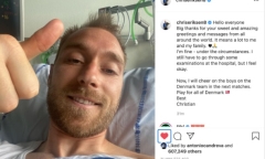 Hình ảnh đầu tiên của tiền vệ Christian Eriksen sau sự cố ngừng tim