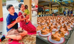 Cưới được vợ ưng ý, chàng trai mang 99 thủ lợn đến chùa làm lễ tạ