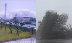 Clip: Bão Krathon thổi bay khung sắt 15 tấn, sóng cao 5 tầng lầu  