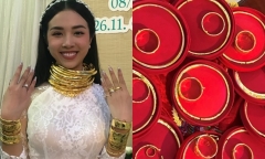 Cận cảnh số vàng 'nặng trĩu cổ' của Á hậu Thúy An trong ngày lên xe hoa