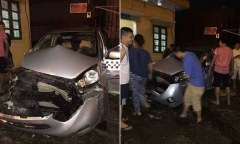 Taxi bị tàu hỏa đâm nát đầu khi cố vượt đường ngang